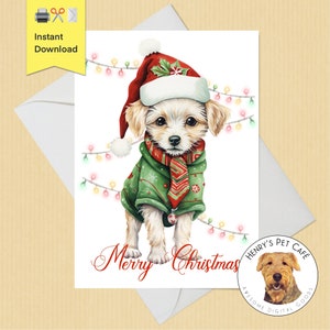 Süße Weihnachts-Welpen druckbare Grußkarte, DIY Sofort Download, 5 x 7 Karte, süße Weihnachtskarte perfekt für Hundeliebhaber, Yorkiepoo, Maltipoo
