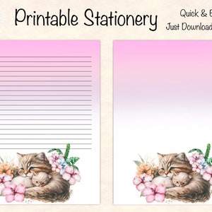 Papelería imprimible Mother Cat & Kitten / Papel de notas digitales / Descarga instantánea / GoodNotes / Lindo papel de notas Kawaii / Amantes de los gatos