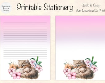 Cat & Kitten Stationery Printable: Kawaii Note Paper (Digital Download)