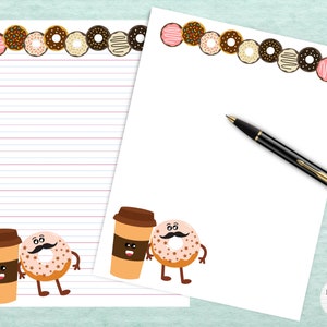Papelería imprimible Donut & Coffee #4 / Papel de notas digital / Descarga instantánea / GoodNotes / Cute Donuts Kawaii Letter Writing Note Paper