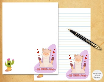 Cute Llama Stationery, Kawaii Note Paper (Digital Download)