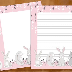 Papelaria para impressão de coelhos / Papel de nota digital / Download instantâneo / Papel de carta / Amigo por correspondência / Animais fofos da floresta e da floresta kawaii
