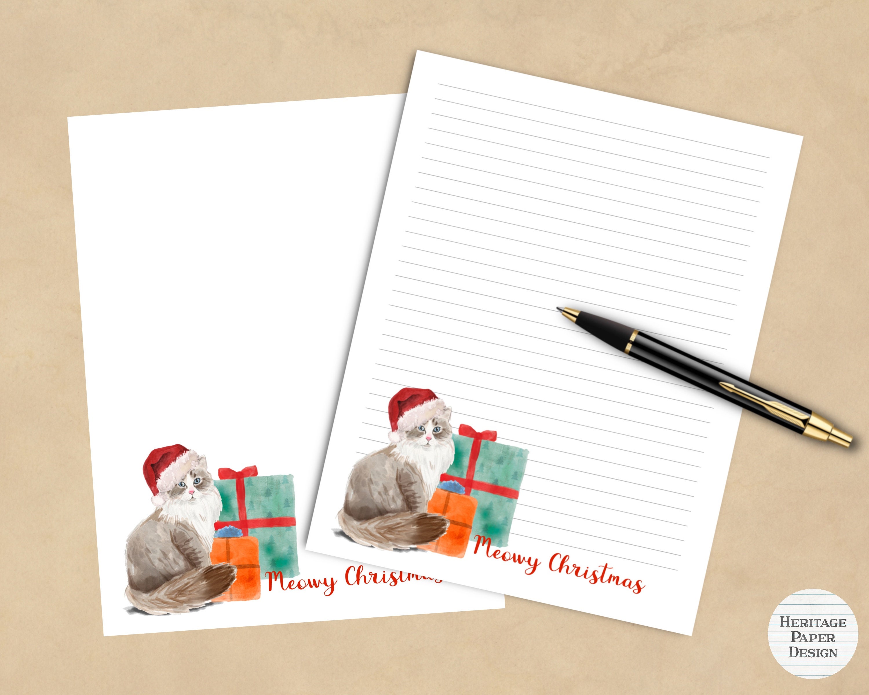 Meowy Christmas Cat Printable Stationery / Digital Note Paper / Instant Download / GoodNotes / Christmas Note Paper / Cute Kitten