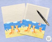 Foxes in Love Stationery: Beach Scene, Vintage Paper (Digital Download)