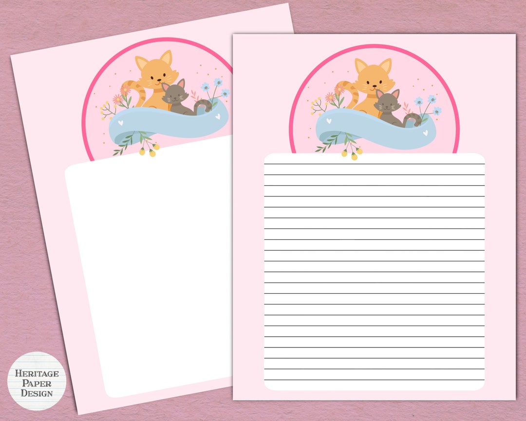 Cute Kitty Cats Printable Stationery / Digital Note Paper / Instant ...