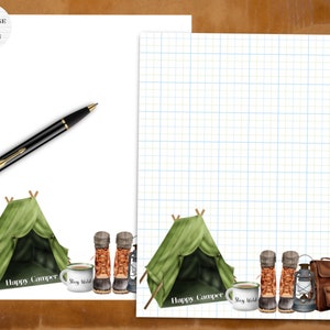 Happy Camper - Papeterie imprimable | Papier à lettre | Papier à lettres | Téléchargement instantané | Ecriture Correspondante | Rédaction de lettres | Restez sauvage | Camping