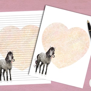Heart Horse Printable Stationery #2 / 8.5 x11 and A4 Sizes / Instant Download / GoodNotes / Cute Horse Pony Pets Digital Note Paper / Penpal