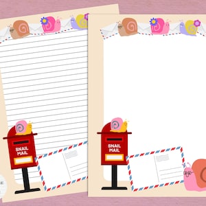 Snail Mail druckbares Briefpapier #2 / digitales Notizpapier / Instant Download / Kawaii Briefpapier / süße Schnecken / Brief schreiben / Penpal
