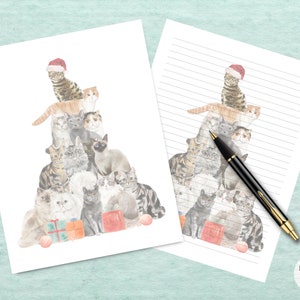 Meowy Christmas Tree Printable Stationery #1 / Digital Note Paper / Instant Download / GoodNotes / Cute Cat Kitten Animals Pets Note Paper