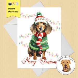 Dackel Weihnachten druckbare Grußkarte, 5 x 7 Größe, sofortiger digitaler Download, Geschenk für Hundeliebhaber, Urlaub Haustier Karte, süße Wurst Welpe