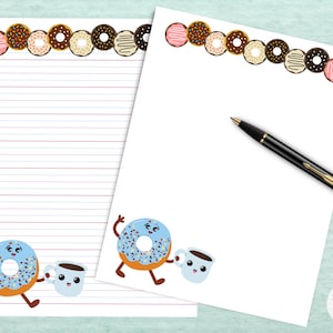 Papelería imprimible Donut & Coffee #6 / Papel de nota digital / Descarga instantánea / GoodNotes / Cute Donuts Kawaii Letter Writing Note Paper