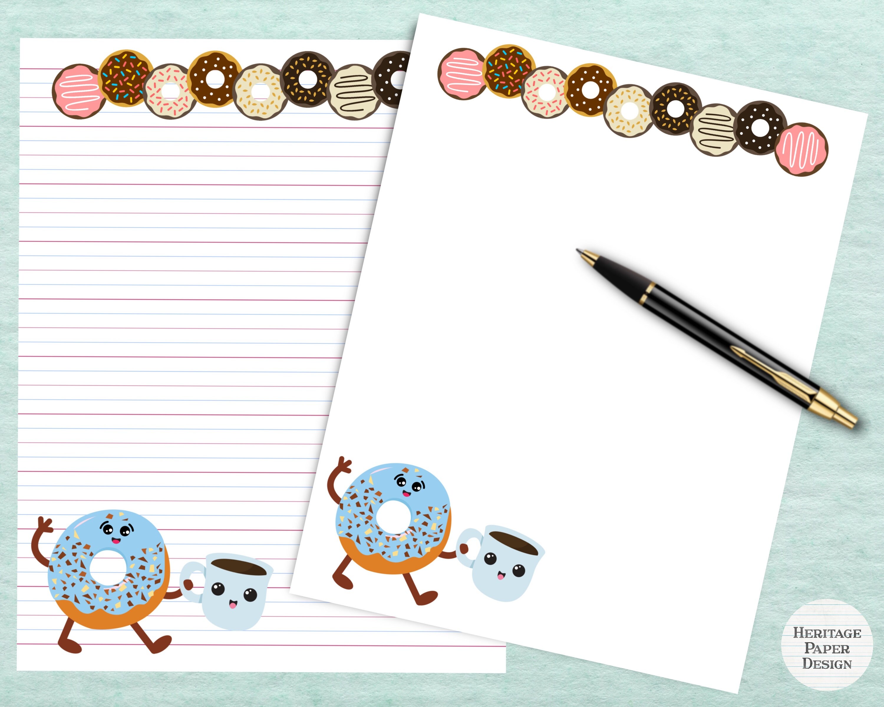 Donut & Coffee Printable Stationery 6 / Digital Note Paper / Instant