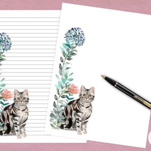 Silver Tabby Cat Printable Stationery | Print at home | Perfect for Penpal / Letter Writing / Notepaper / Journal / Snail Mail / Cat Lovers