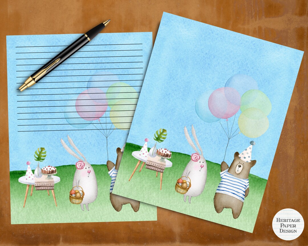 Happy Birthday Printable Stationery - Cute Kawaii Bear &amp; Rabbit Writing ...