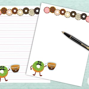 Papelería imprimible Donut & Coffee #1 / Papel de notas digital / Descarga instantánea / GoodNotes / Cute Donuts Kawaii Letter Writing Note Paper