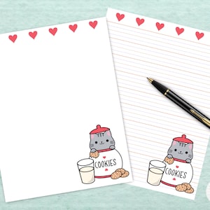 Papelería imprimible para gatos con leche y galletas lindas / Papel de notas digitales / Descarga instantánea / GoodNotes / Papel de notas Kawaii / Gatos gatitos lindos