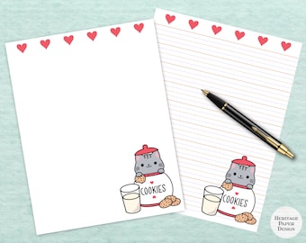 Cute Milk and Cookies Cat Printable Stationery / Digital Note Paper / Instant Download / GoodNotes / Kawaii Note Paper / Cute Kitten Cats