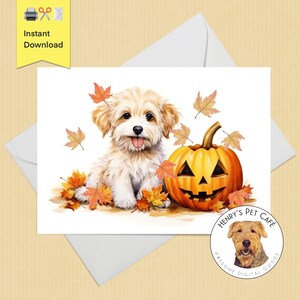 Carte de vœux imprimable / Cute Mutt Puppy / Taille 5 x 7 / Téléchargement numérique instantané / Cadeau pour les amoureux des chiens / Chien citrouille d’automne