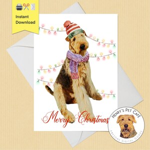 Airedale Terrier Weihnachten druckbare Grußkarte, DIY Sofort Download 5 x 7 Karte, süße Urlaubskarte perfekt für Hundeliebhaber, König der Terrier
