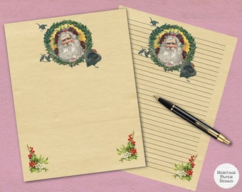 Vintage Christmas Old Saint Nick Printable Stationery / Textured Digital Note Letter Paper / Printable Paper / Instant Download / Santa