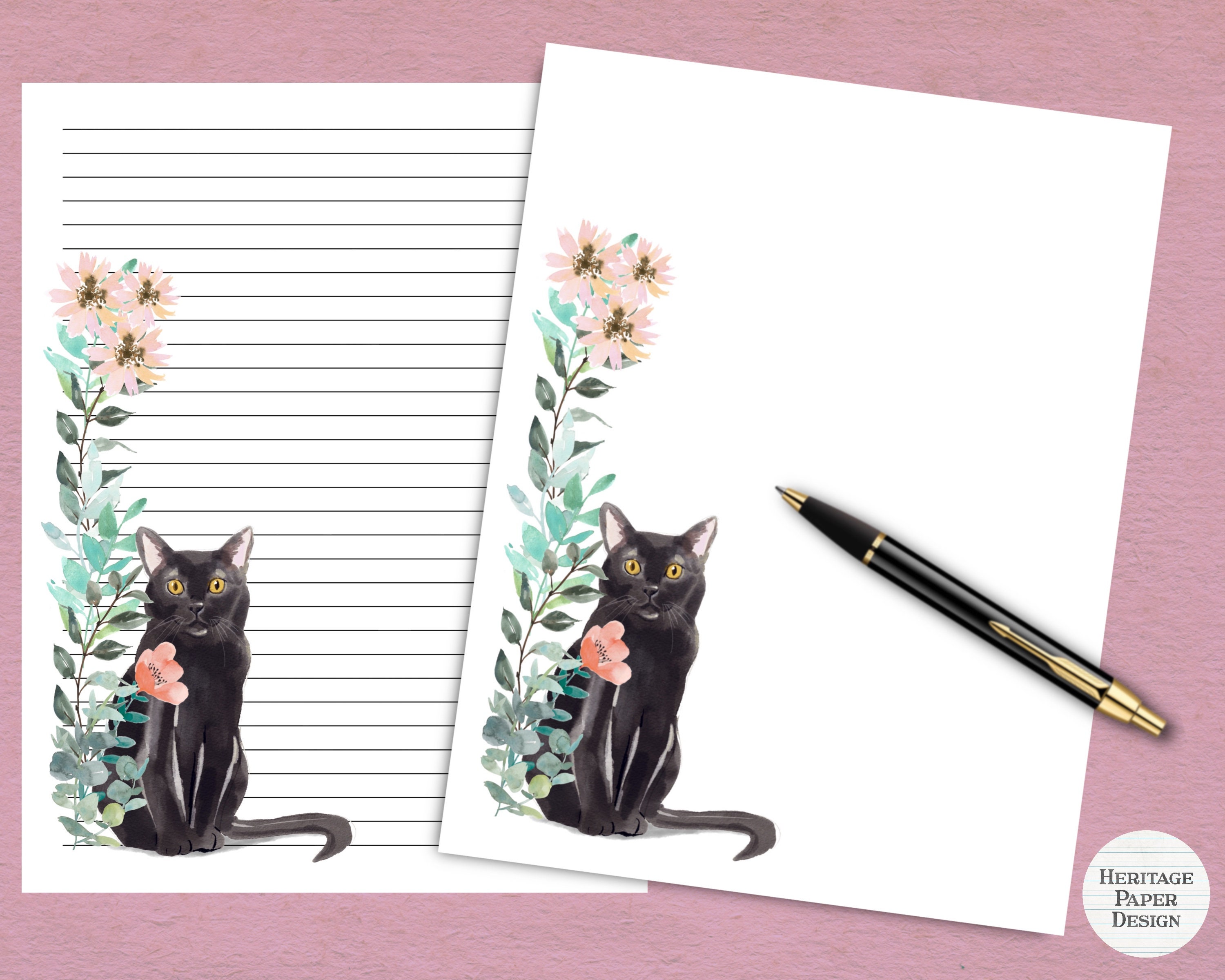 Black Bombay Cat Printable Stationery | Print at Home | Perfect for ...