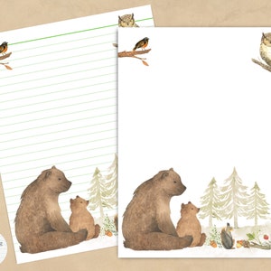 Cute Forest Animals Printable Stationery / Digital Note Paper / Instant Download / Writing Paper / Bear Squirrel Rabbit Bunny Owl Birds