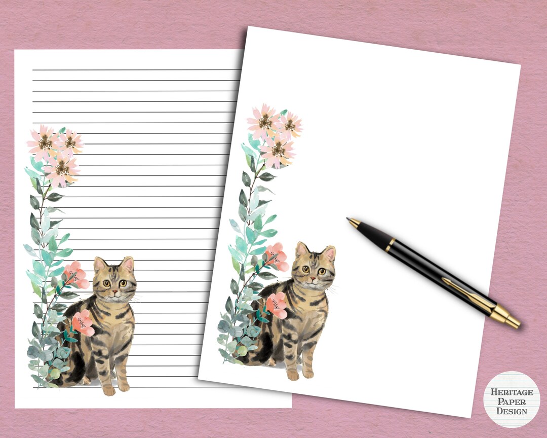 Tabby Cat Printable Stationery Print Easily at Home Perfect for Penpal / Letter Writing