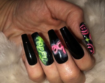 Smiley Face Nails Etsy smiley face nails etsy