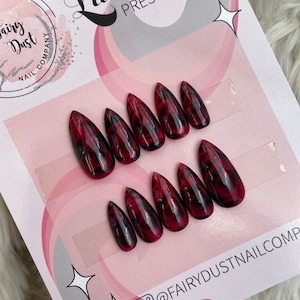 Glass Red Rose Press On Nails | Glue on nails |Stick on nails | fake nails | false nails