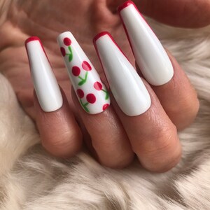 White Cherry Press On Nails False Nails fake nails glue on Nails stick on nails image 10