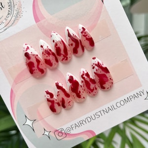 Blood Splattered French Manicure Press On Nails | gothic press on nails | Halloween nails | glue on nails | press ons | false nails