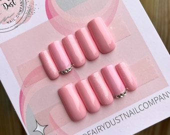 Pink Shimmer Crystal  Press On Nails | glue on nails | false nails | stick on nails | fake nails