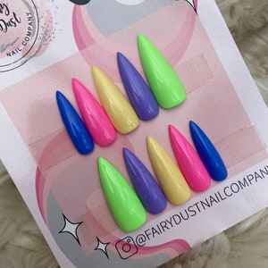 Multicoloured Press On Nails | festival nails | glue on nails | stick on nails | fake nails | false nails