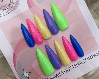 Multicoloured Press On Nails | festival nails | glue on nails | stick on nails | fake nails | false nails