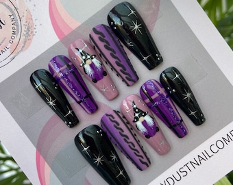 Purple and Black Halloween Gonk Press On Nails | fake nails | false nails | glue on nails | stick on nails | Halloween nails