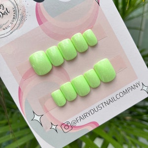 Bright Green Shimmer Press On Nails | festival nails | glue on nails | stick on nails | fake nails | false nails