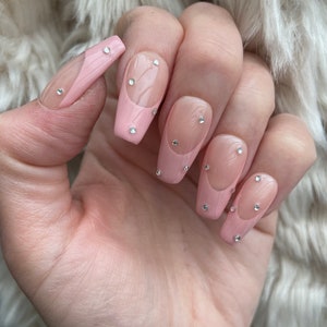 Pink French Tip Crystal Press On Nails glue on nails stick on nails fake nails false nails image 6