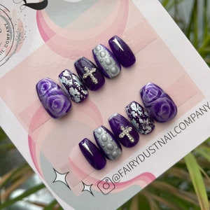 Purple and Silver Gothic Press On Nails | glue on nails | false nails | stick on nails | fake nails | gothic nails