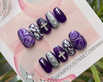 Purple and Silver Gothic Press On Nails | glue on nails | false nails | stick on nails | fake nails | gothic nails