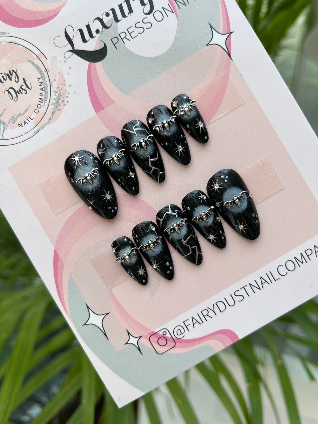 Black Star and Bat Aura Press on Nails | Fake Nails | False Nails | Glue on Nails | Stick on Nails | Gothic Press on Nails - Etsy Japan