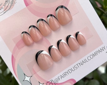 Monochrome French Tip Press On Nails | glue on nails | stick on nails | fake nails | false nails