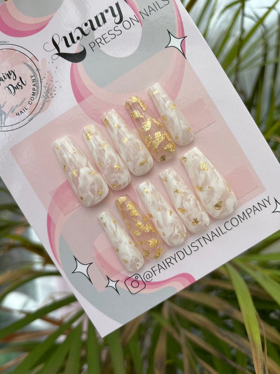 Gold Flakes Press on Nails Luxury Press on Nails Press on Nails Gel Nails  Acrylic Nails Fake Nails Stick on Nails 