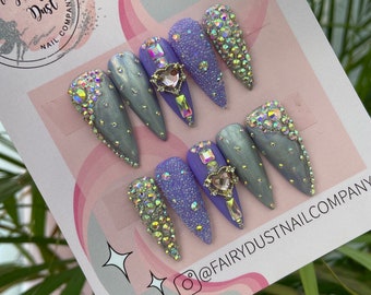 Aurora Purple Crystal Press On Nails | fake nails | false nails | glue on nails stick on nails