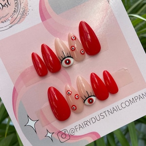 Red Evil Eye Press On Nails | Glue on Nails | Stick On Nails | Fake Nails | False Nails | Halloween Nails