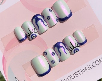 Ametista Evil Eye Flame Press On Nails | Cola nas unhas | Cole nas unhas | Unhas postiças | Unhas Postiças | Unhas de Halloween