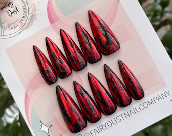 Black and Red Press On Nails | gothic press on nails | Halloween nails | glue on nails | press ons | false nails | gothic claws
