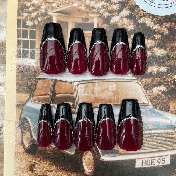 Vampy Red and Black French Manicure Press on Nails | fake nails | false nails | glue on nails | press Ons | stick on nails | gothic nails