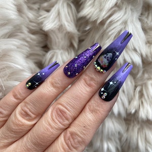 Black and Purple Ombré Skull Press On Nails fake nails false nails glue on nails stick on nails Halloween nails image 5