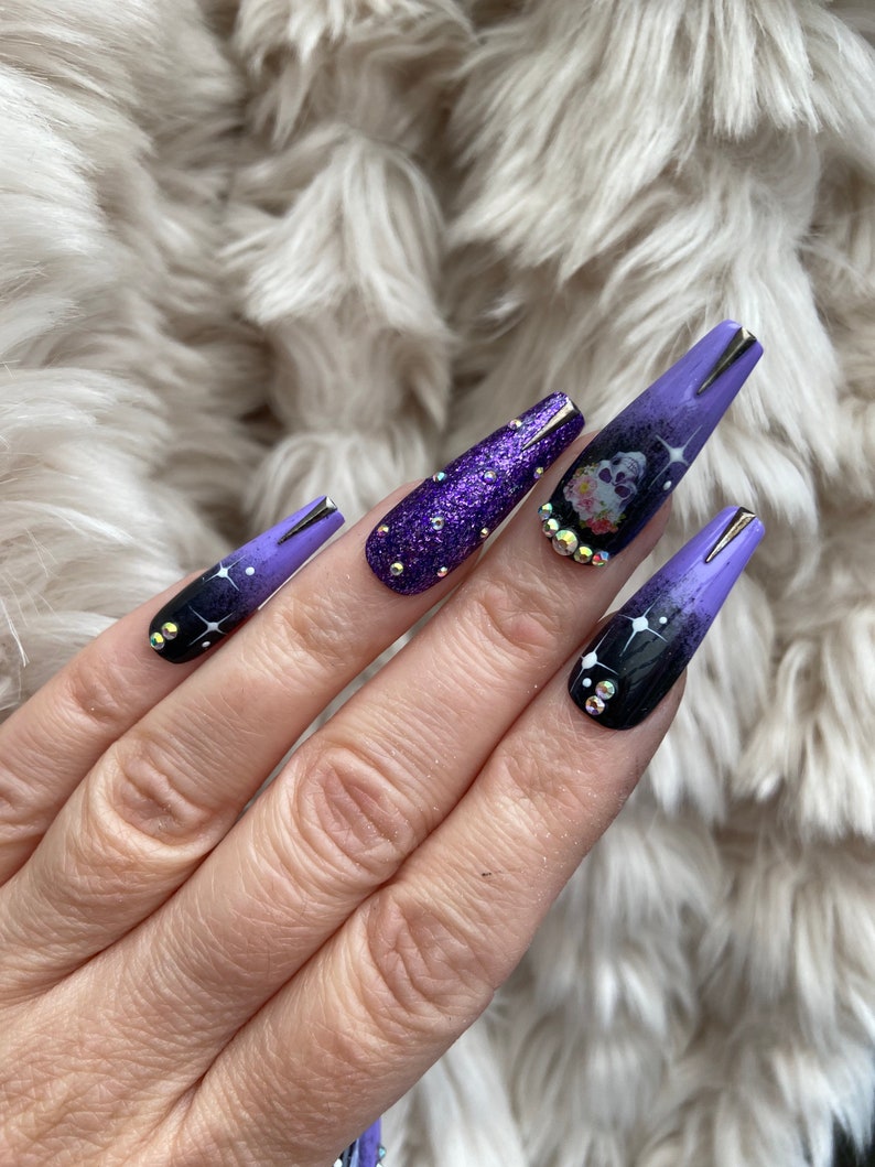 Black and Purple Ombré Skull Press On Nails fake nails false nails glue on nails stick on nails Halloween nails image 5