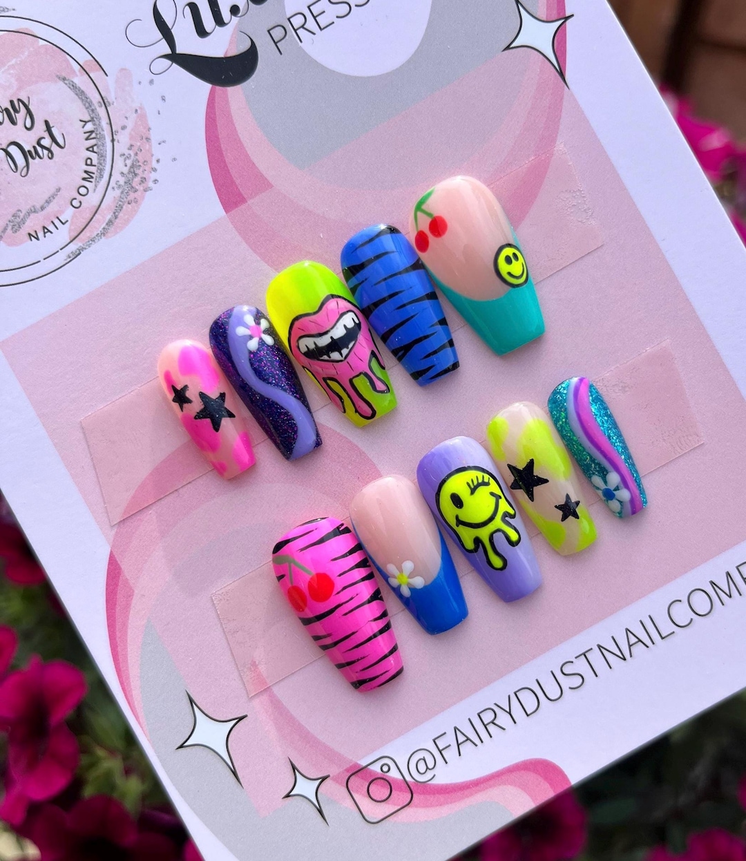 Mix and Match Quirky 90s Press on Nails | Fake Nails | False Nails